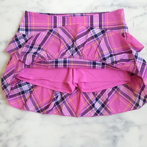 NWOT. Limited Too Multi Color Plaid Skirt/Skorts with ruffles and sparkling. - Picture 4 of 4